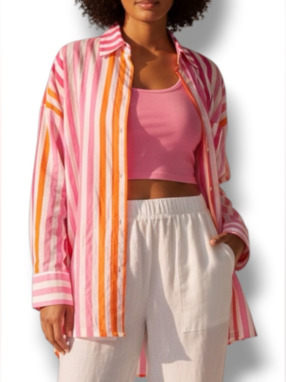 Beach Riot Alexa Sunset Stripes Oversized Cotton Button Front Shirt Cover Up